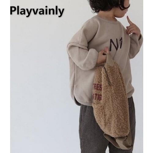 2021 Korean Style New Autumn Boys Girls Hoodies Apricot Light Coffee Long Sleeve Letters Split Loose Coats Kids Clothes E1026