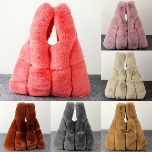 Korean Style Fashion Cute Kawaii Faux Fur Bag Fluffy Soft Rabbit Fur Vest Clutch Bag Harajuku Punk Girls Winter Plush Travel Bag
