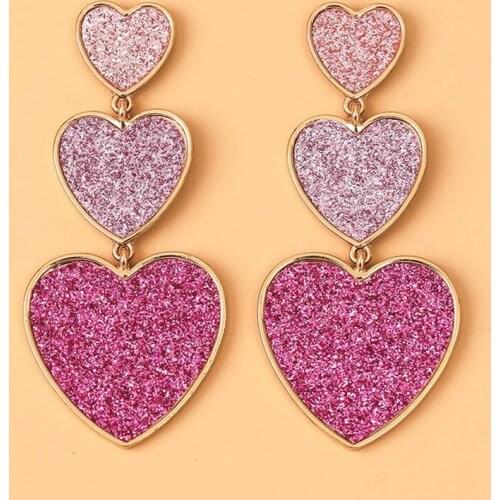 Cute Purple Pink Heart Pendant Drop Earrings for Women New Trendy Big Wedding Statement Earrings Wholesale Jewelry