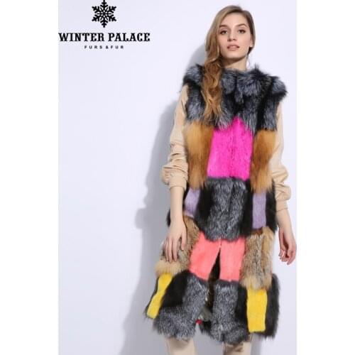 Multicolor long natural fox fur coat Genuine Leather fox fur vest winter real fox fur coat Seamless stitching