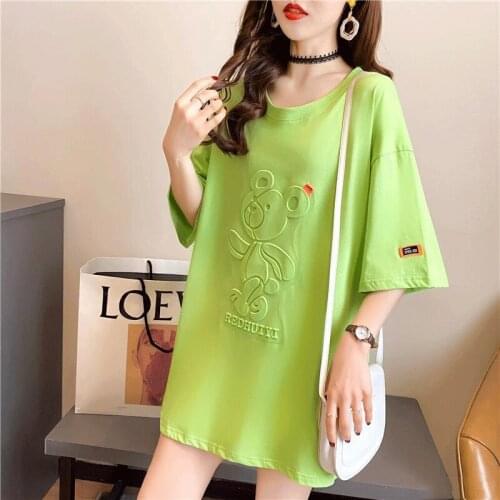 Fashion new bear bump letter printed T-shirt womens 2021 summer casual tide brand clothing loose student short-sleeved shirt