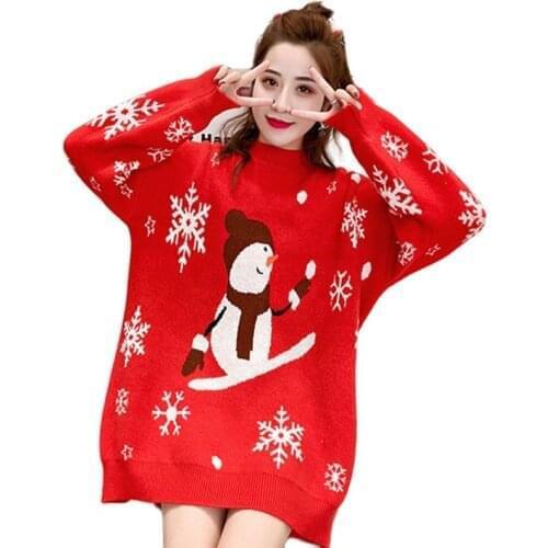 Fashion sweaters for Women 2021 Christmas red sweater women autumn and winter new large size Womens loose mid-length sweater
