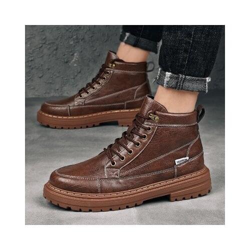 Mens Martin Boots Autumn British Style Trend Tooling Leather Boots High-Top Korean Version Of Wild Increase Boots