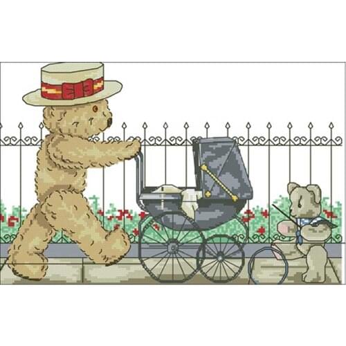 Dad bear cartoon patterns Counted Cross Stitch 11CT 14CT 18CT DIY Chinese Cross Stitch Kit Embroidery Needlework Sets home decor