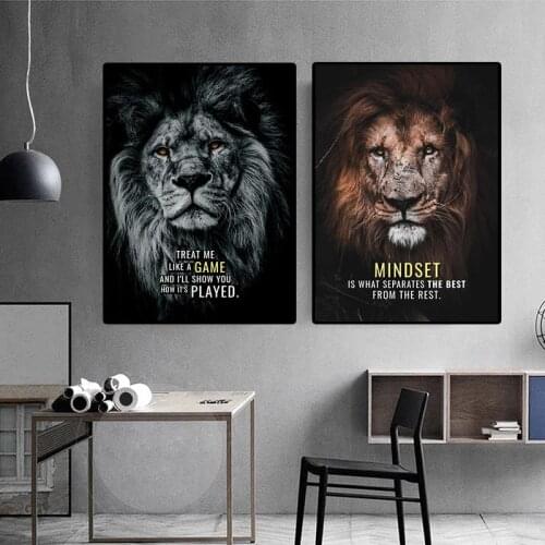 Wild Lion Animal Art Canvas Posters Motivational Quotes Wall Art Prints Painting Wall Picture for Living Room Home Cuadros Decor