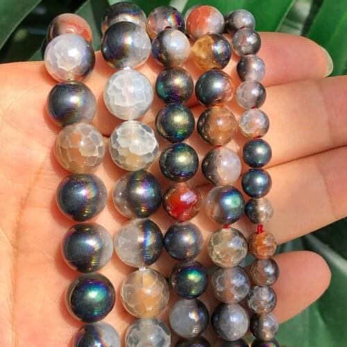 Blue Multicolor Plated Orange White Cracked Dragon Fire Agates Natural Round Loose Bead for Jewelry Making DIY Bracelet 1 Strand
