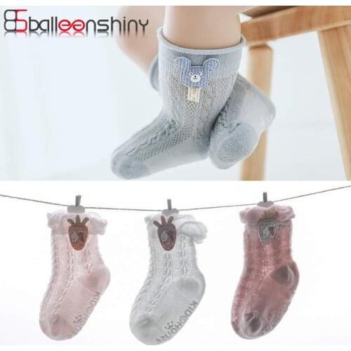 Balleenshiny 3pairs Summer Thin Section Baby Socks Breathable Mesh Medium Tube Baby Non-slip Floor Socks Cartoon Doll Kids Sock
