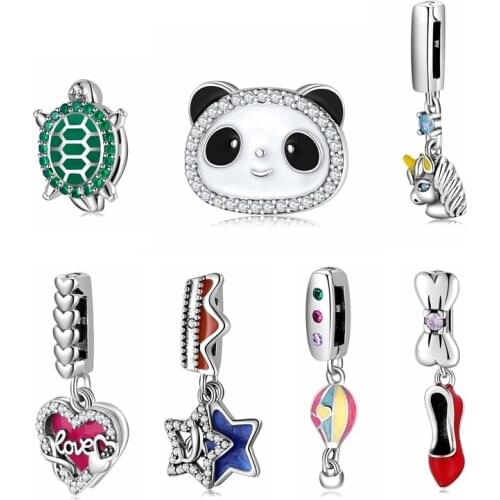 New 925 Silver Charms Clip Tortoise Panda Unicorn Crown Star Moon Heart Beads Fit Original Reflection Bracelet DIY Women Jewelry