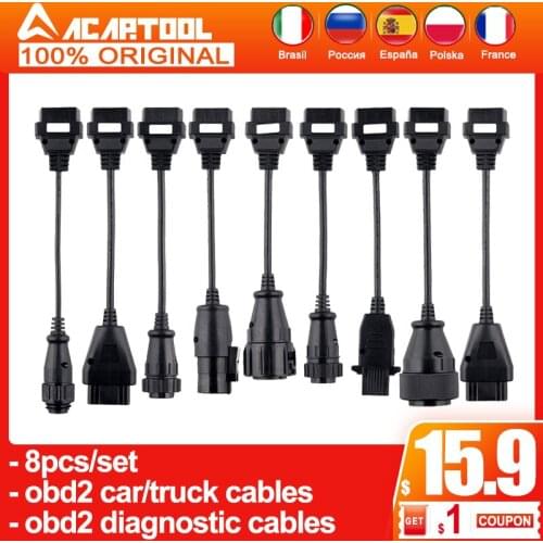 Obd 2 Car OBD2 Truck Cables Pro OBD OBDII Car cable Trucks Diagnostic tools connect cable 8PCS cables for Car & Trucks
