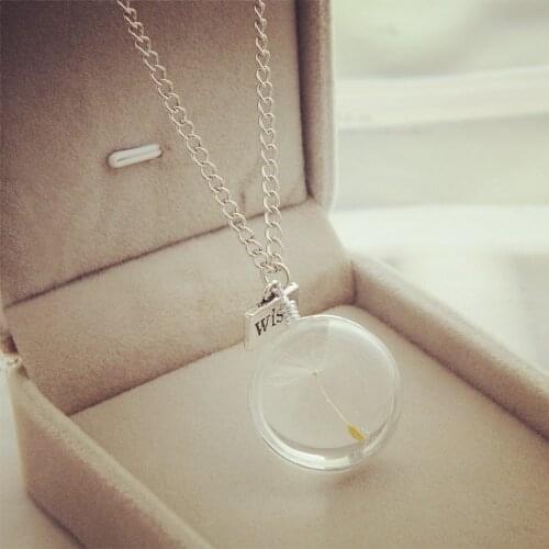 Fashion Dandelion natural Necklace Glass Handmade dried flower color Pendant necklace sided time travel Jewelry for women