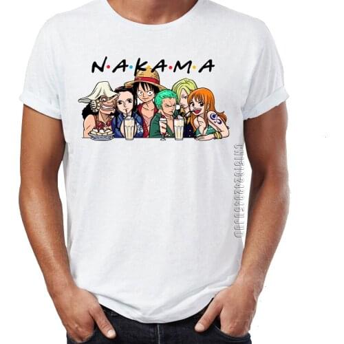 Plus Size Mens T Shirt One Piece Luffy Nakama Friends Nami Zoro Illustration Artwork Printed Tee Cotton Fabric O Neck T-shirts