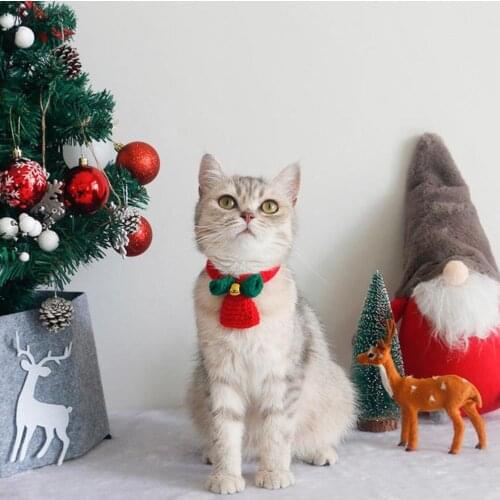 Cat Dog Collar Handmade Wool Knitting Pet Necklace Christmas Collar With Bell Dog Scarf Accessories