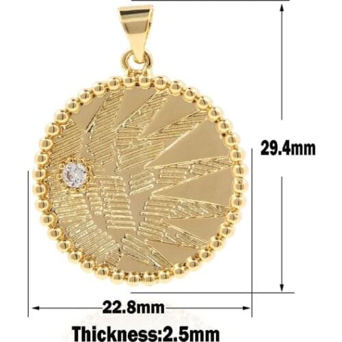 Micropavé Cubic Zirconia Coin Shape Necklace Round Coin Pendant Coin Charm DIY Jewelry Making Accessories 29.4x22.8x2.5mm