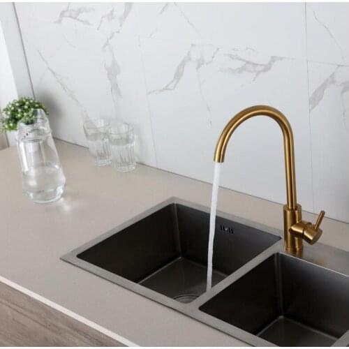 Food grade 304 stainless steel Brushed gold kitchen sink faucet cold hot Golden faucet high quality single handle double control