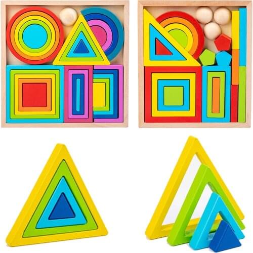 Kids Rainbow Nesting Stacking Toys Wooden Building Blocks Balance Jenga Game Montessori Art Geometric Creative Educational Toys