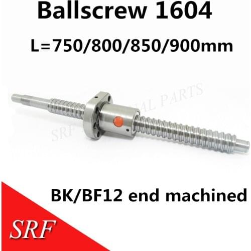 16mm RM1604 Ball Screw 1pcs SFU1604 L= 750/800/850/900mm Rolled Ballscrew C7 with SFU1604 ballnut BK12/BF12 standard processing