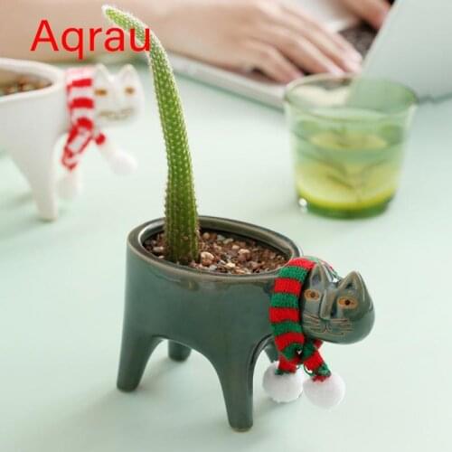 Cute Cat Tail Flower Pot Collective Planter Succulent Pots With Drainage For Cat Ceramic Garden Pots Cactus Planter Pot Dropship