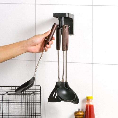 Kitchenware Storage Rack Free Punching Finishing Rack Retractable Kitchen Wall Rack Spatula Spoon Hooks Rotating Storage Holder