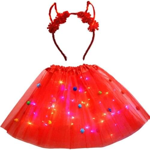 Glow Light Adult Girl Princess Pompon Ball Tutu Skirt Clothing Party Headband Cat Fox Anime Costume Cosplay Devil Fancy Dress