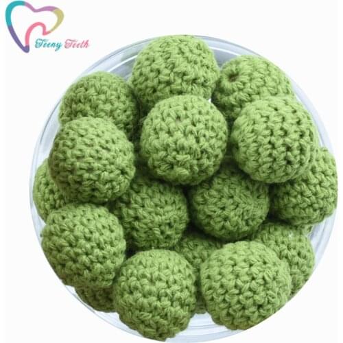 Teeny Teeth 10 PCS Army Green Food Grade 16-20 MM Wood Crochet Beads DIY Teething Necklace Accessories BPA Free Chewable Beads