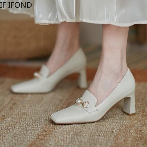 IF IFOND Fashion Brand Design Women Pumps Square Toe Slip on Work Shoes Ladies High Heel Spring Autumn Party Wedding Shoes Mujer