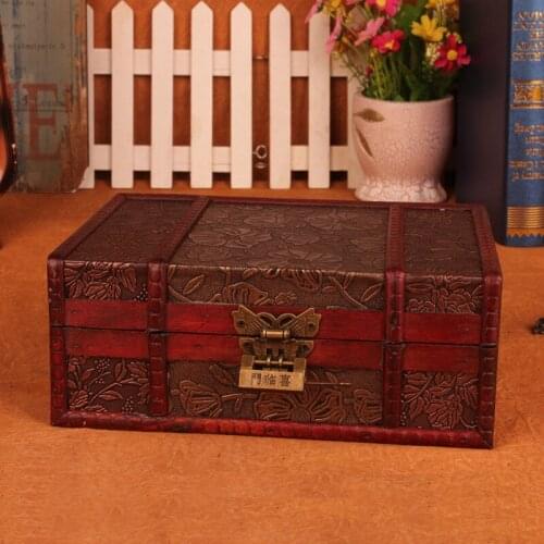 Vintage Lock Decorative Trinket Chest Jewelry Storage Box Handmade Classic Wooden Treasure Case Storage Box Organizer