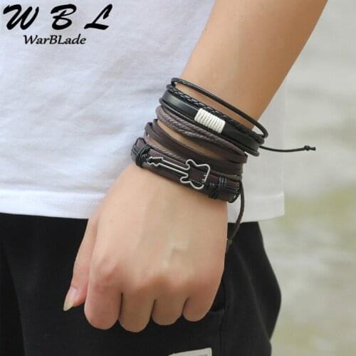 WBL New Men Jewelry Genuine Leather Bracelet 3pcs/Set Multilayer Braid Bracelets Bangles Punk Wrap Wristband for Women Gift