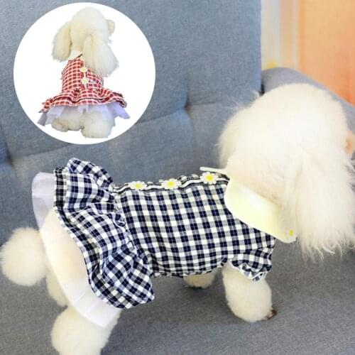 Small Dog Pet Skirt Lace Design Breathable Thin Dog Fashion Plaid Skirt for Summer
