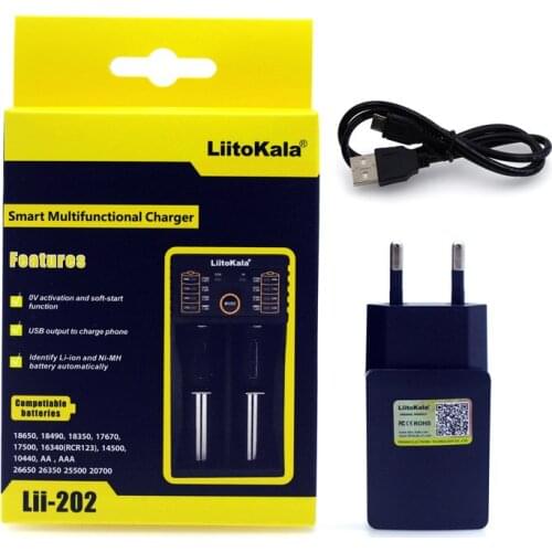 Liitokala Lii-202 18650 charger 1.2V 3.7V 10440 14500 16340 25500 NiMH smart charger 5V 2A Intelligent Charger EU/USA/UK plug