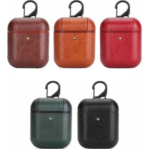 Protective Bag Leather Sleeve Cover Case Storage Earphone Portable For Apple for AirPods 1 2 Charging Box Anti-Lost With Hook