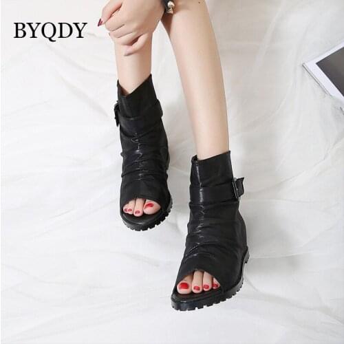 BYQDY Gothic Buckle Summer Flat Shoes For Women Flip Flops Ankle Strap Denim High Quality Rome Style Beach Footwear Wholesale