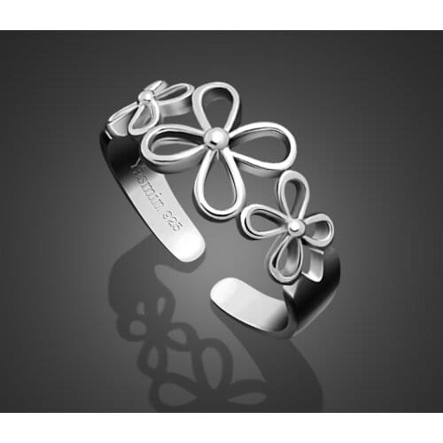 Simple clover solid 100% 925 sterling silver ring Fashion girl & Woman Adjustable ring charm party silver jewelry wholesale