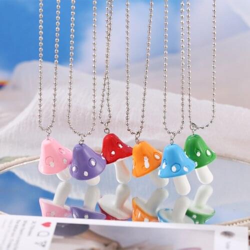 2021 Resin Simulation Mushroom Pendant Necklaces for Women Color Mushroom Necklace Hip Hop Sweater cuban Chain Women Jewelry