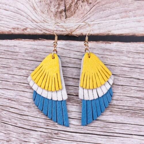 ZWPON Mixed Colors Genuine Leather Feather Earrings 2019 Lightweight Layered Leather Wing Earrings Jewelry Wholesale
