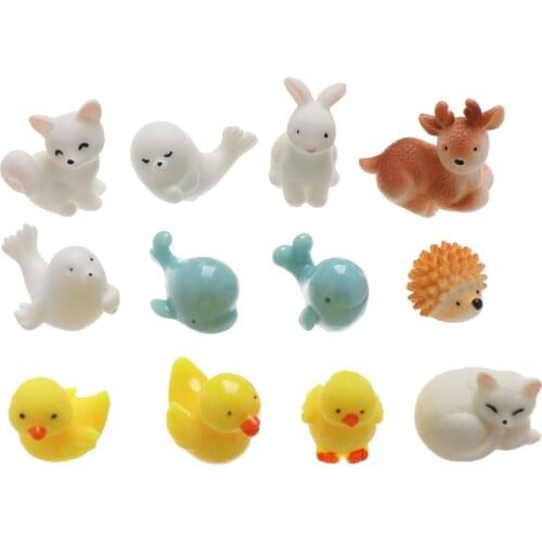 1PC Mini Animals Resin Crafts Simulation Model Rabbit/Deer/Chicken/Duck Animals Figurines Micro Landscape Doll House Accessories