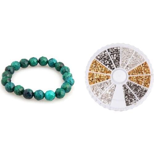 1 Pcs Beads Balls Elastic Stretch Bracelet Chain & 1 Box 1.5 2.0mm Copper Tube Crimp End Beads Kit Spacer Beads