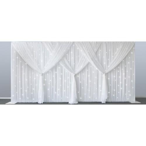 10ft x 10ft starlit Wedding backdrops pure white stage curtain wedding decoration background veil including curtain and lighting