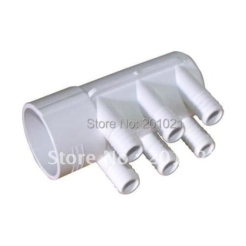 2" PVC Manifold (6) 3/4" Rib Barb Dead End & 2" female inlet with dead end, 6 x 3/4" male smooth outlets water distributor