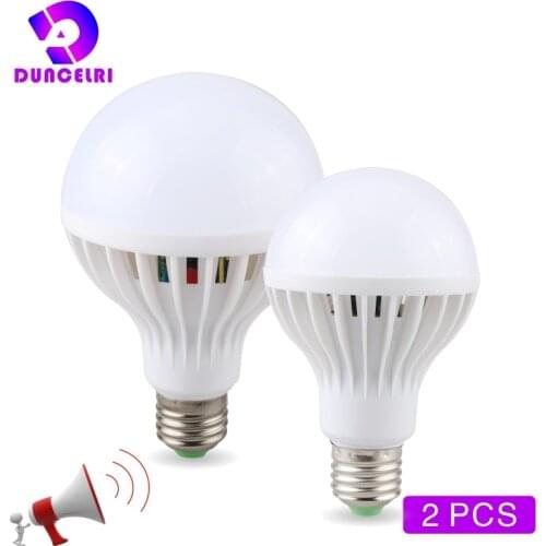 2pcs Led Sound Sensor Light Bulb 3W 5W 7W 9W 12W AC 220V-240V Auto Smart Led Sound Light For Stair Hallway Night Light LED Lamp