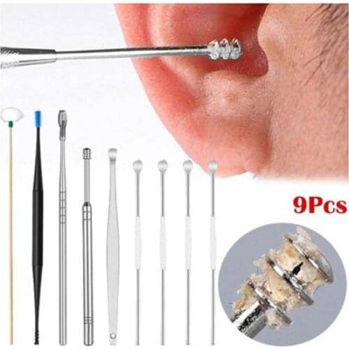 6/9Pcs Ear Wax Pickers Stainless Steel Earpick Wax Remover Curette Ear Pick Cleaner Ear Cleaner Spoon Care Ear Clean Tool