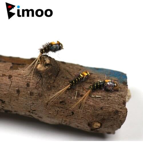 Bimoo 10PCS #16 Brass Bead Head Nymph Flies Buggy Trout Fly lure