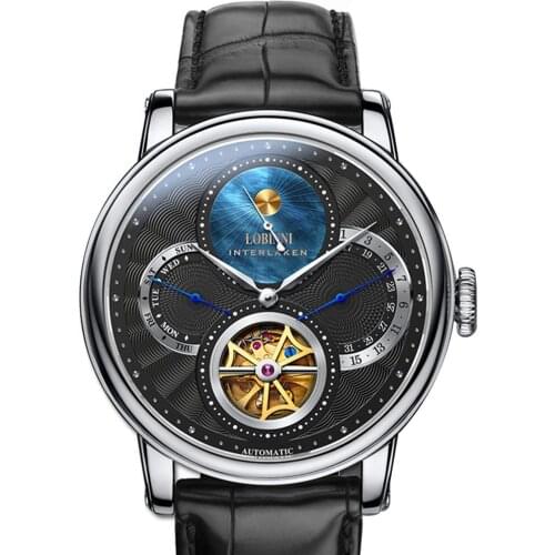 LOBINNI men automatic wrist watch,mens watches skeleton luxury man mechanical wristwatch waterproof dress clock sapphire relogio