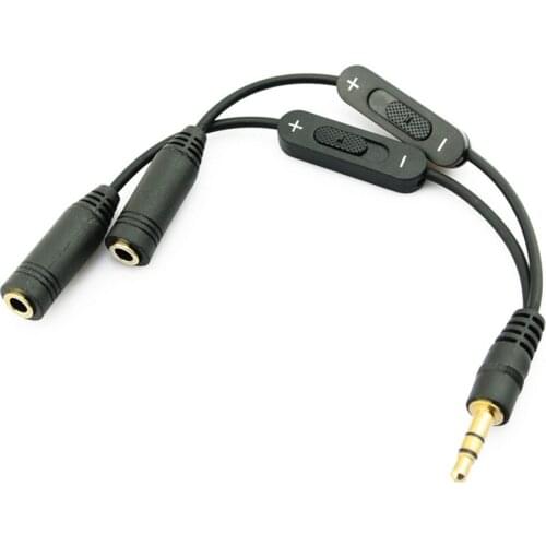 Black 3.5mm Jack Headphone Stereo Audio Adapter Male to Female Volume + - Control Earphone Extension Cords