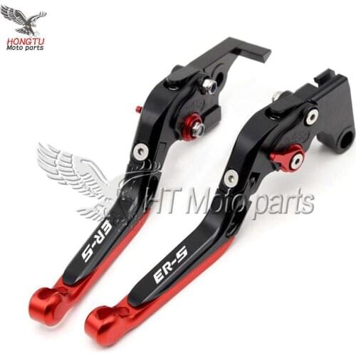 CNC Motorcycle With Logo Telescopic folding Adjustable Brake Clutch Levers For Kawasaki ER-5 ER5 2004-2005