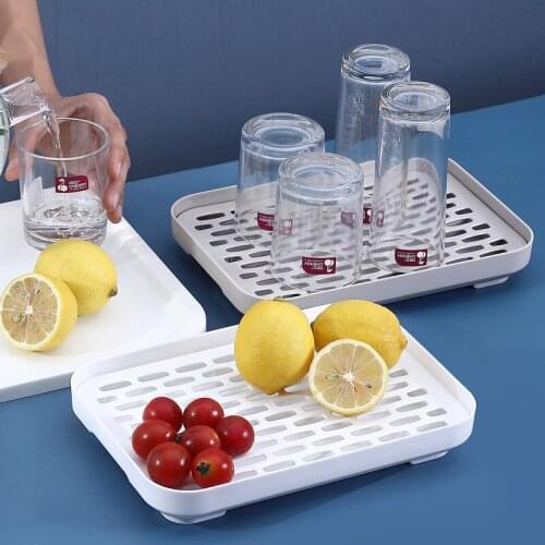 Double Layers Tableware Cup Drain Pan Teaware Tea Tray Rectangular Plastic Hollow Out Drainer Dish Food Storage Container Plate