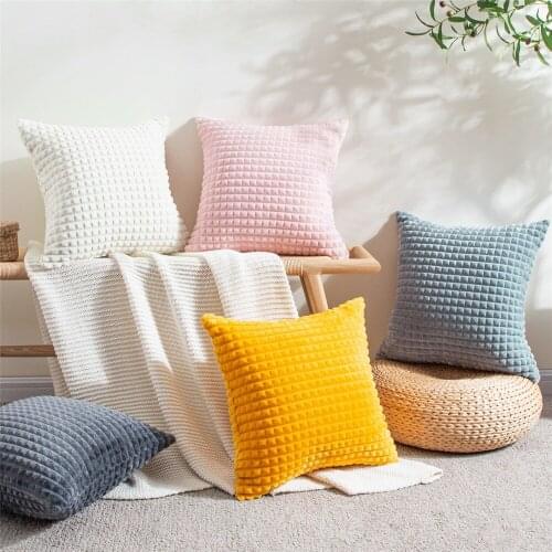 Flannel Cushion Cover Solid Color Throw Pillow Cases 45x45cm Square Home Gray Decoration Cushions for Living Room Bedroom