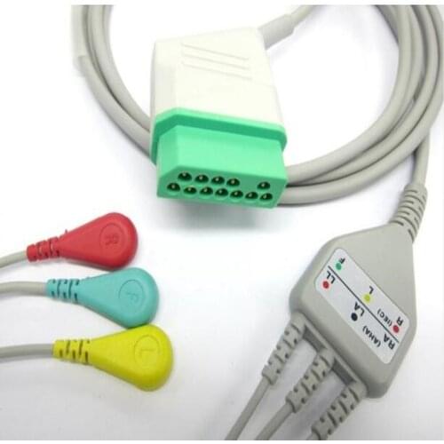 Compatible for NIHON KOHDEN BSM-2300 Life Scope Patient Leadwire ECG Cable Rectangle 12Pin ECG 3 leads Leadwires snap End TPU
