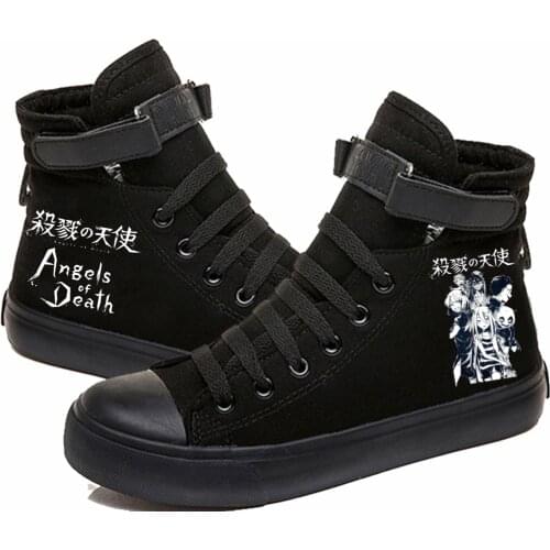 Angels of Deat Hot Anime Print Fashion Striped Shoe Canvas Shoes Sneakers Boots Man and Woman