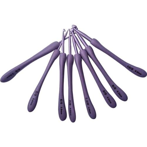 8PCS/Set Purple ABS Handle Aluminum Crochet Hooks Knitting Needle Set Knitting Yarn Crochet Accessories Sweater Weave Craft Tool