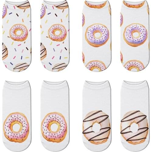 Cute Bread Funny Socks 3D Print Doughnut Happy Elastic Socks Women Kawaii Food Pattern Short Socks Femme Girls Calcetines